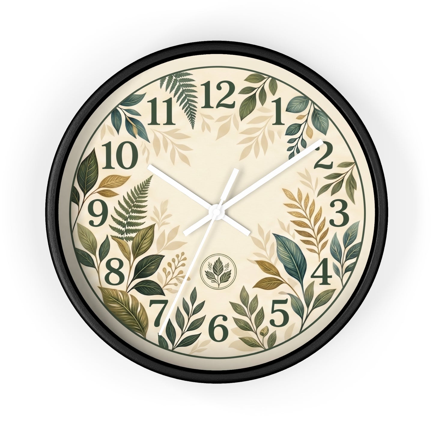 Botanical Leaves Wall Clock | Green Foliage Numbers, Neutral Rustic Decor