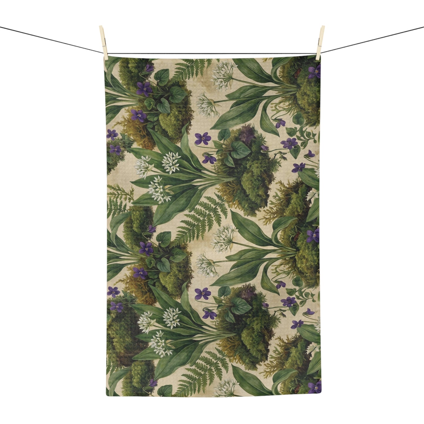 Vintage Fern and Violet Botanical Microfiber Tea Towel | Floral Kitchen Towel