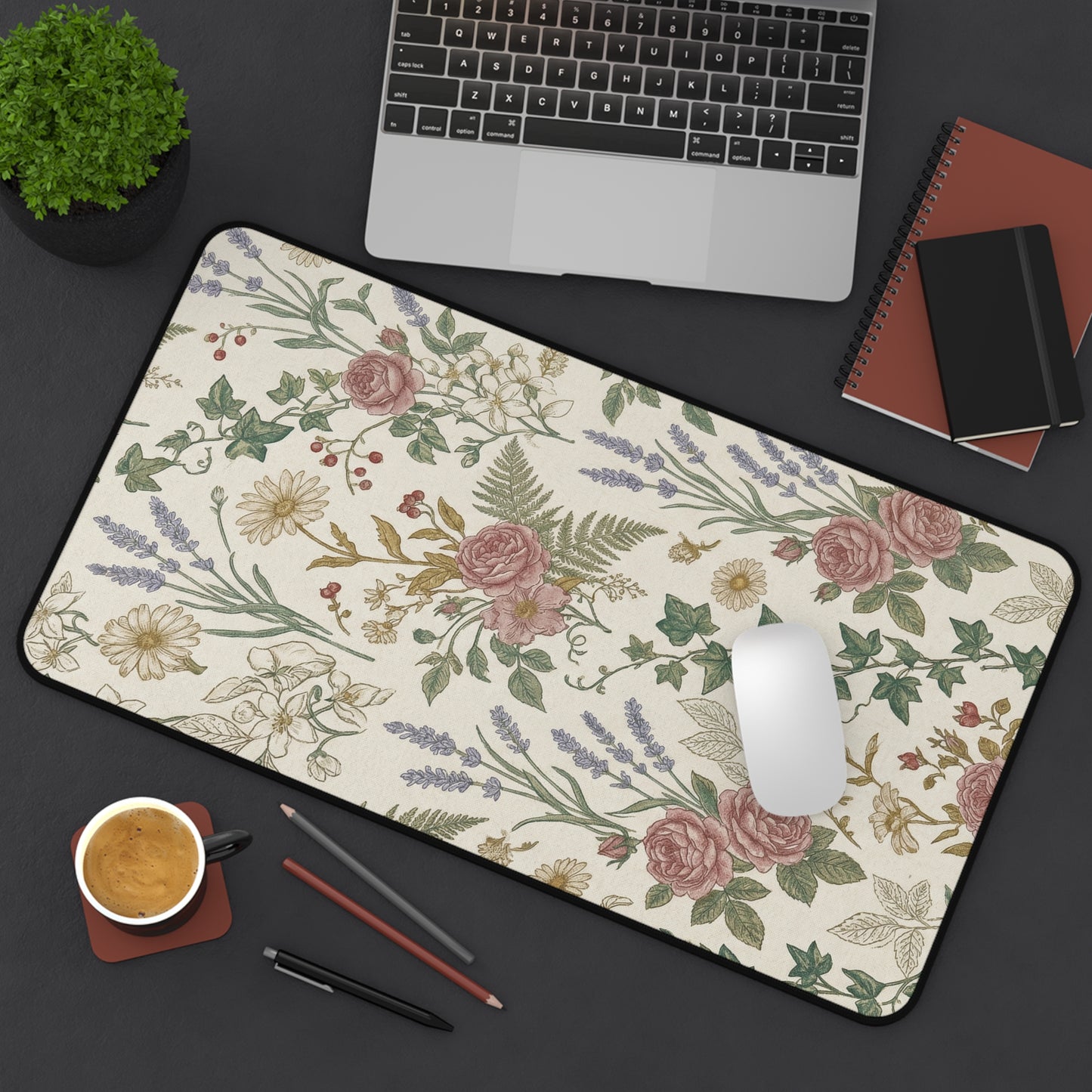 Vintage Wildflower Pattern Desk Mat | Floral Botanical Mouse Pad