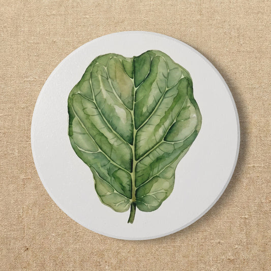 Fiddle Leaf Fig Ceramic Coaster | Vintage Botanical Watercolor Drink Mat | Ficus Lyrata Decor | Cottagecore Plant Lover Gift