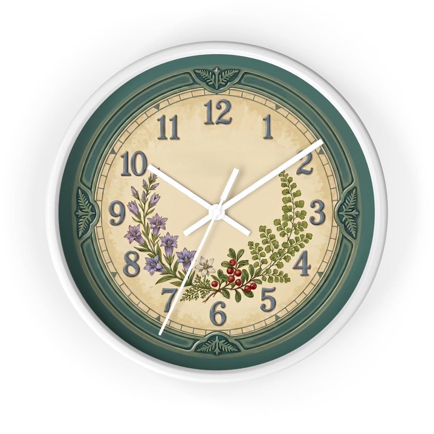 Coastal Turquoise Botanical Wall Clock | Lavender, Fern & Berries Clock