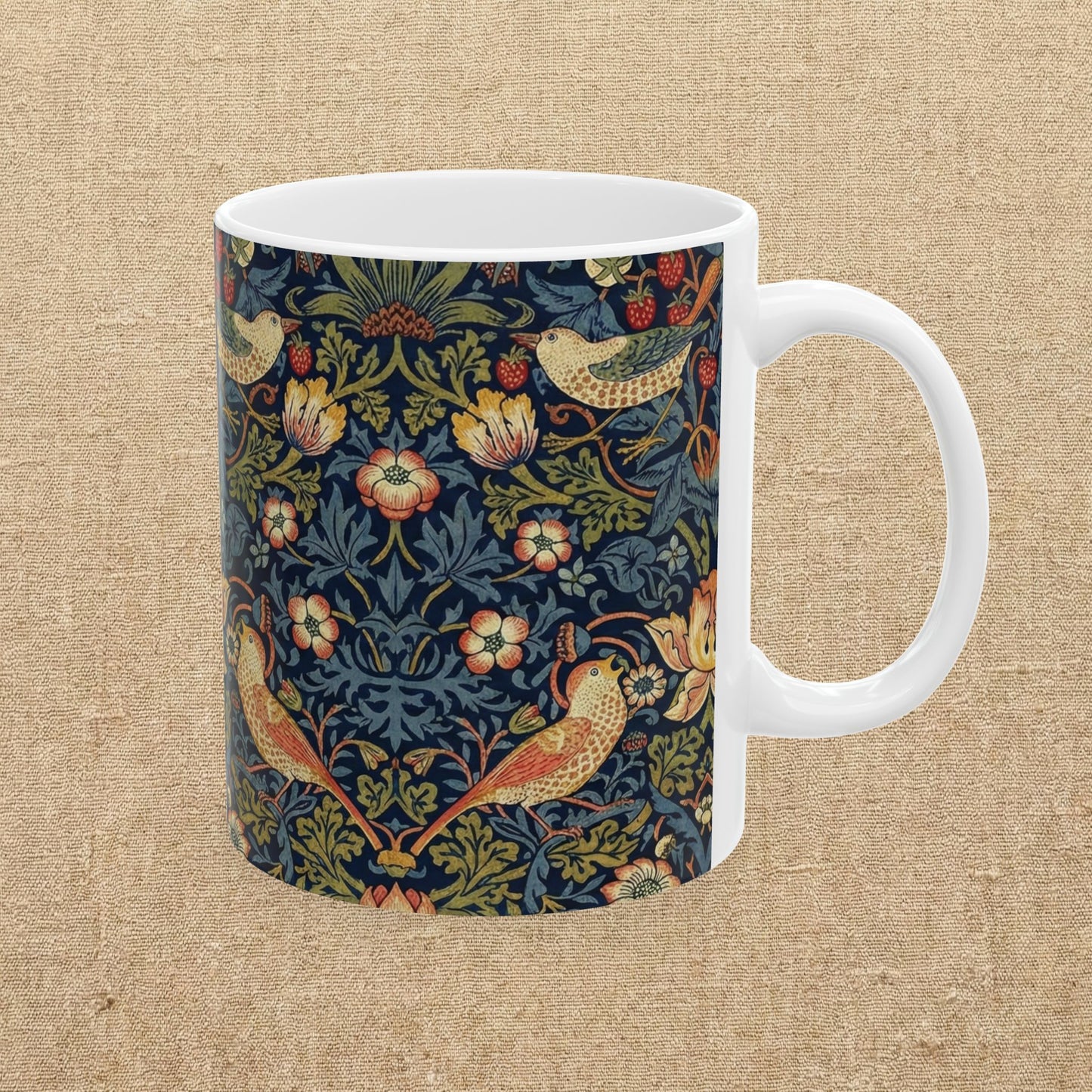 William Morris Style Strawberry Thief Pattern Mug | Bird Floral Ceramic Mug