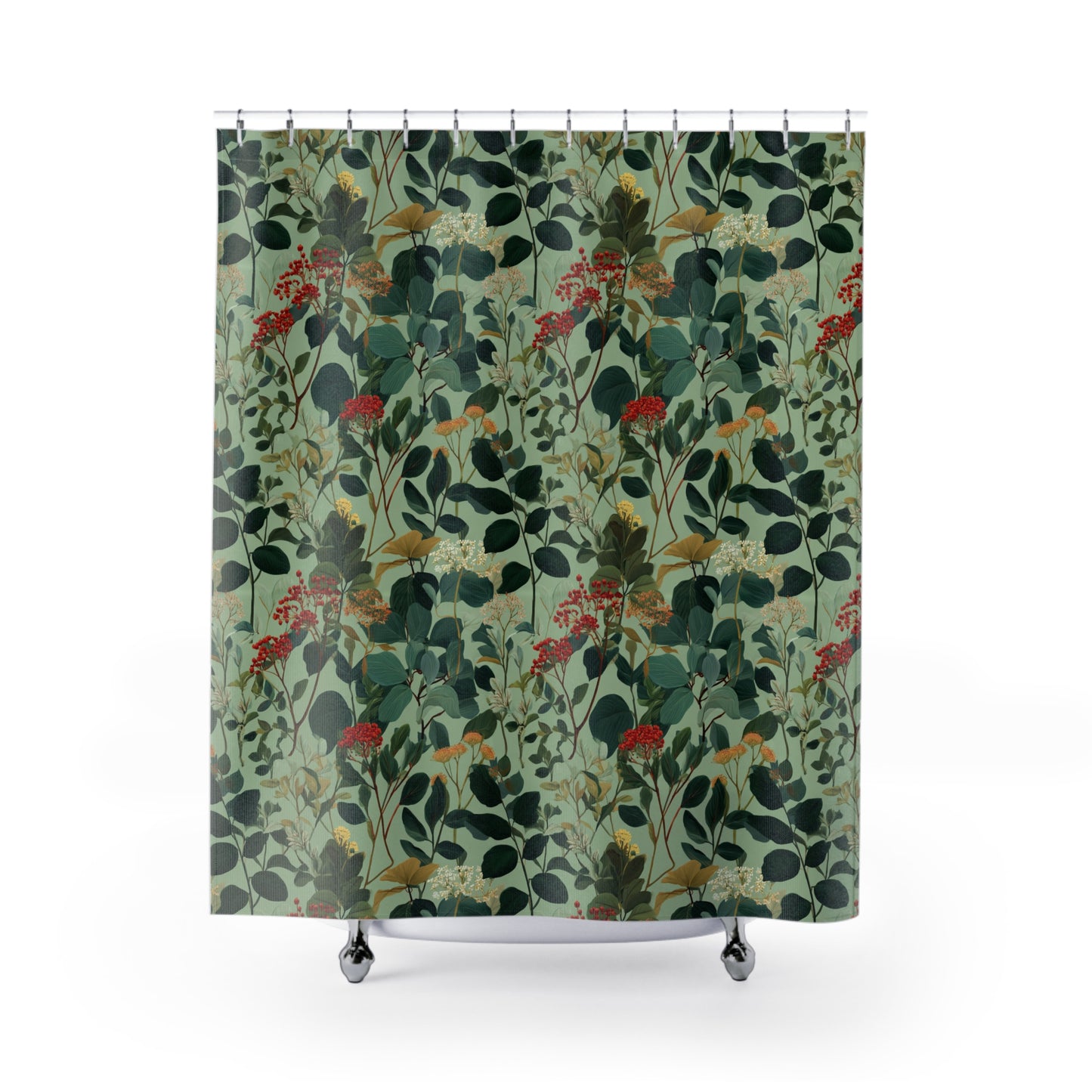 Botanical Vines Shower Curtain | Green Floral Leaf Pattern