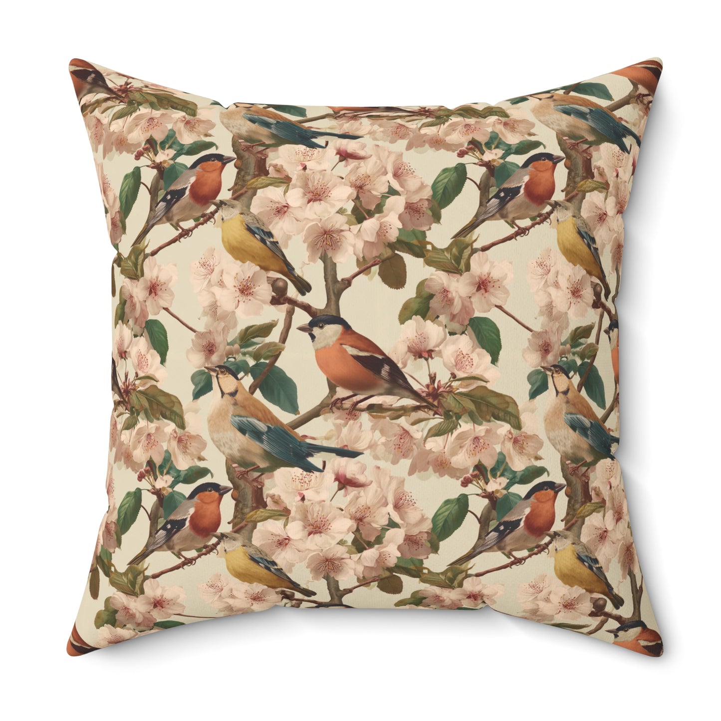 Vintage Bird Floral Pillow | Throw Pillow, Botanical Songbirds Pattern