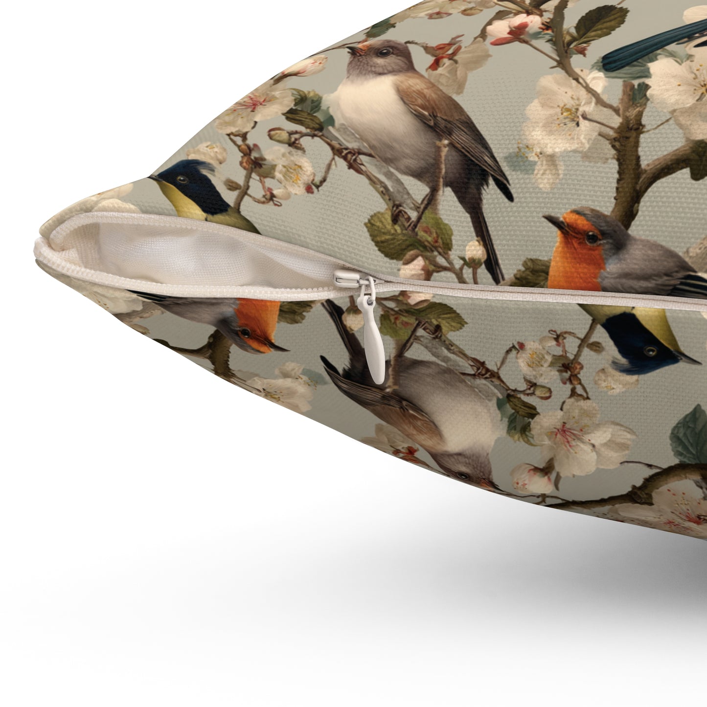 Vintage Floral Songbirds Pillow | Botanical Bird Pattern Square Pillow