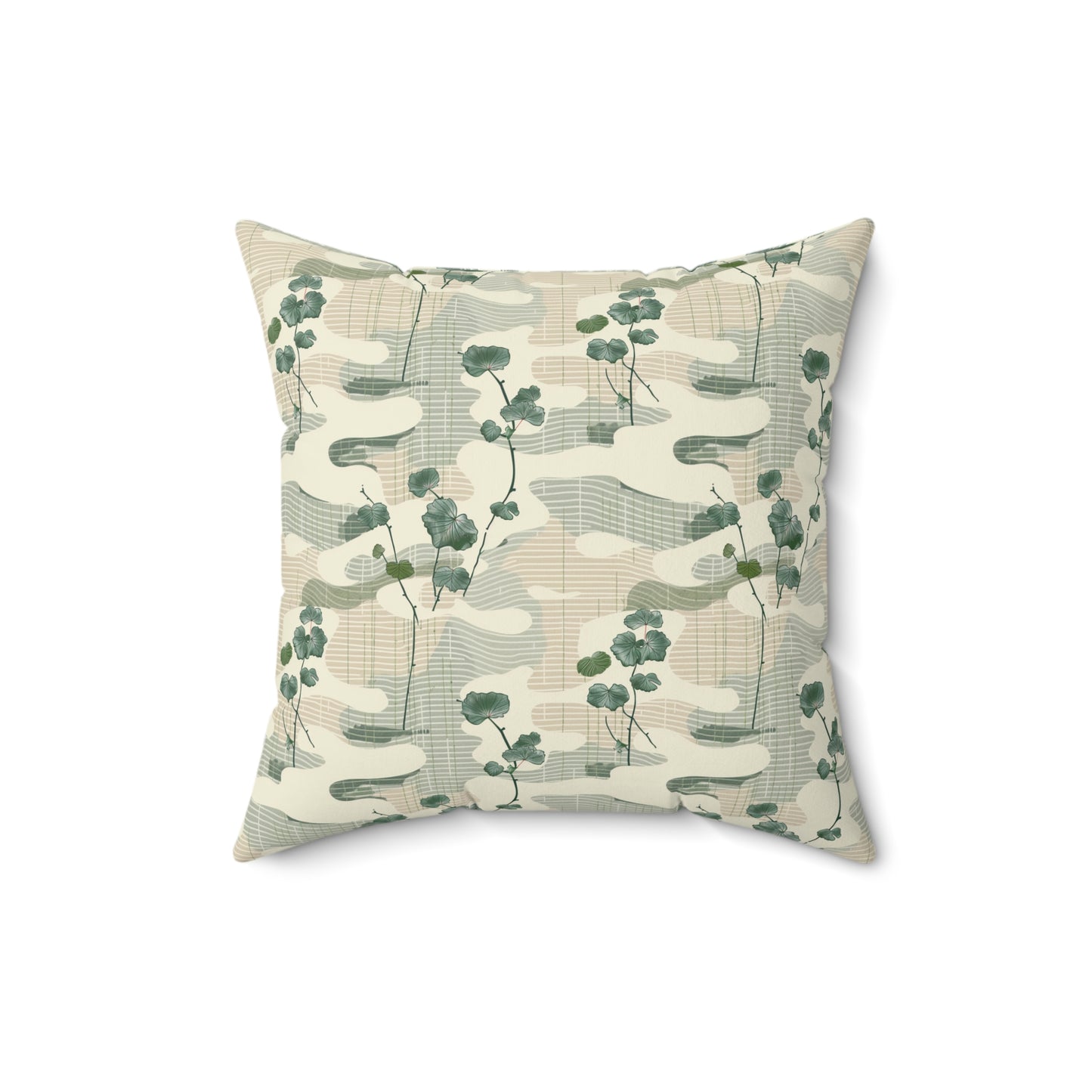 Botanical Japandi Pillow | Square Throw Pillow, Green Botanical Camouflage