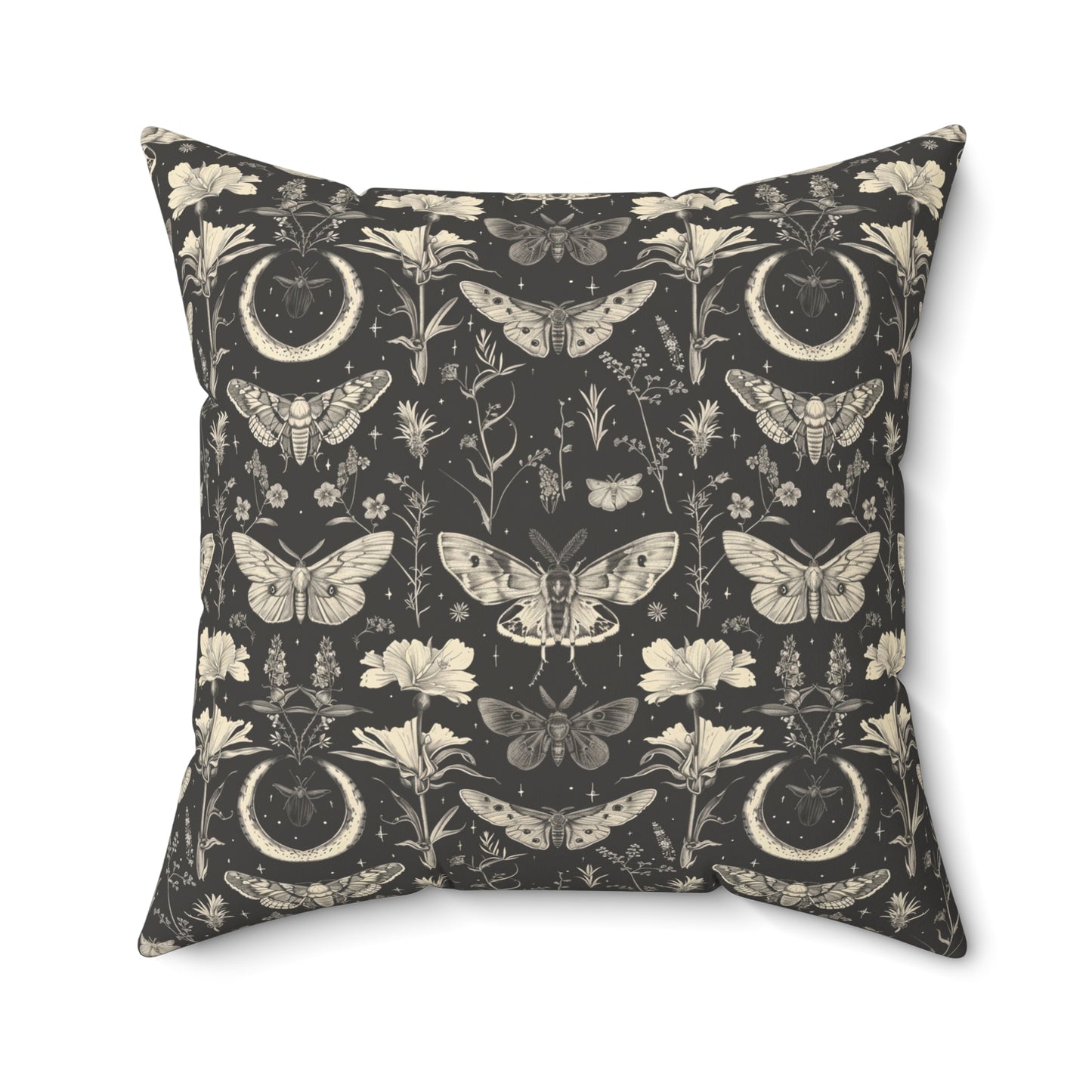 Vintage Moth and Moon Pillow | Botanical Moth Pattern