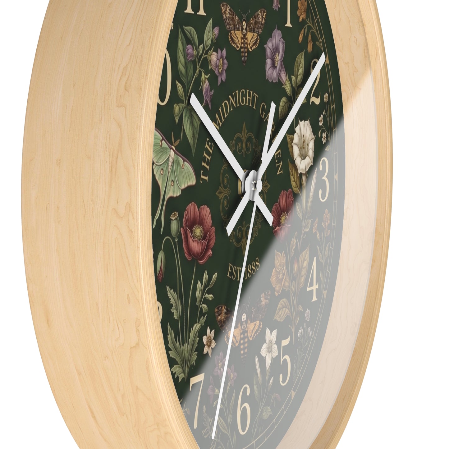 Vintage Floral Garden Clock | Botanical Wall Clock, Dark Green Floral Design
