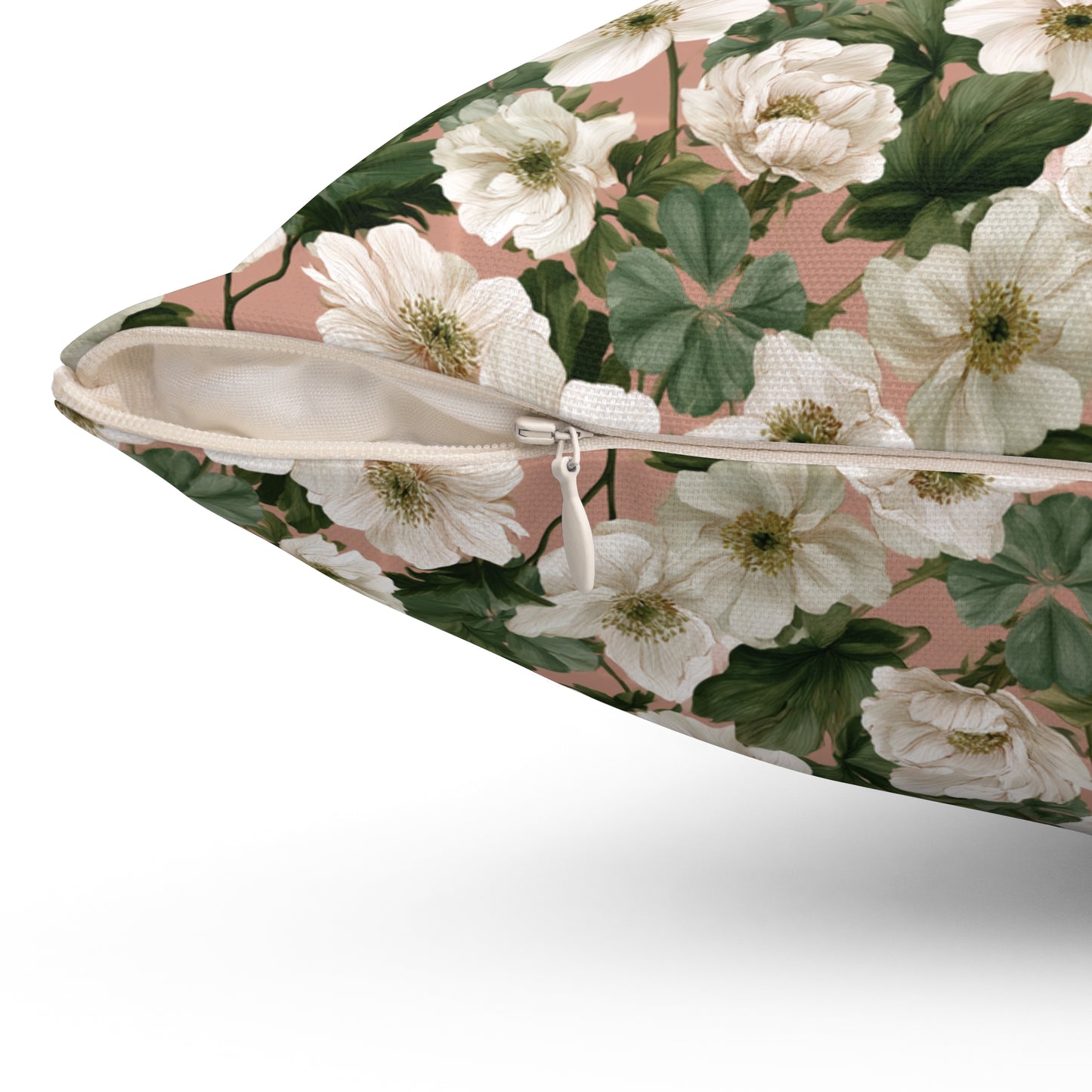 Vintage Floral Pattern Pillow | Square Throw Pillow, Botanical White Anemone Flowers Design