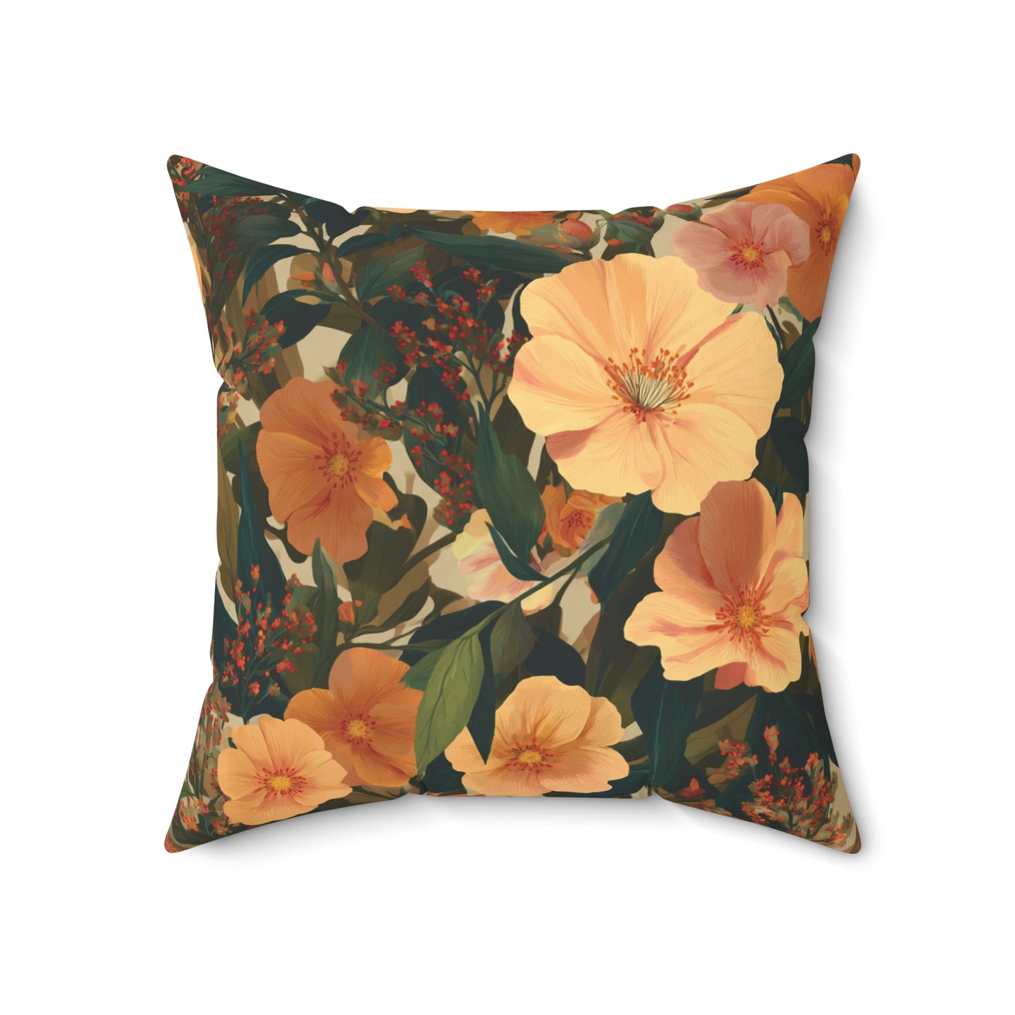 Peach Floral Pattern Pillow | Botanical Throw Pillow, Vintage Garden Design