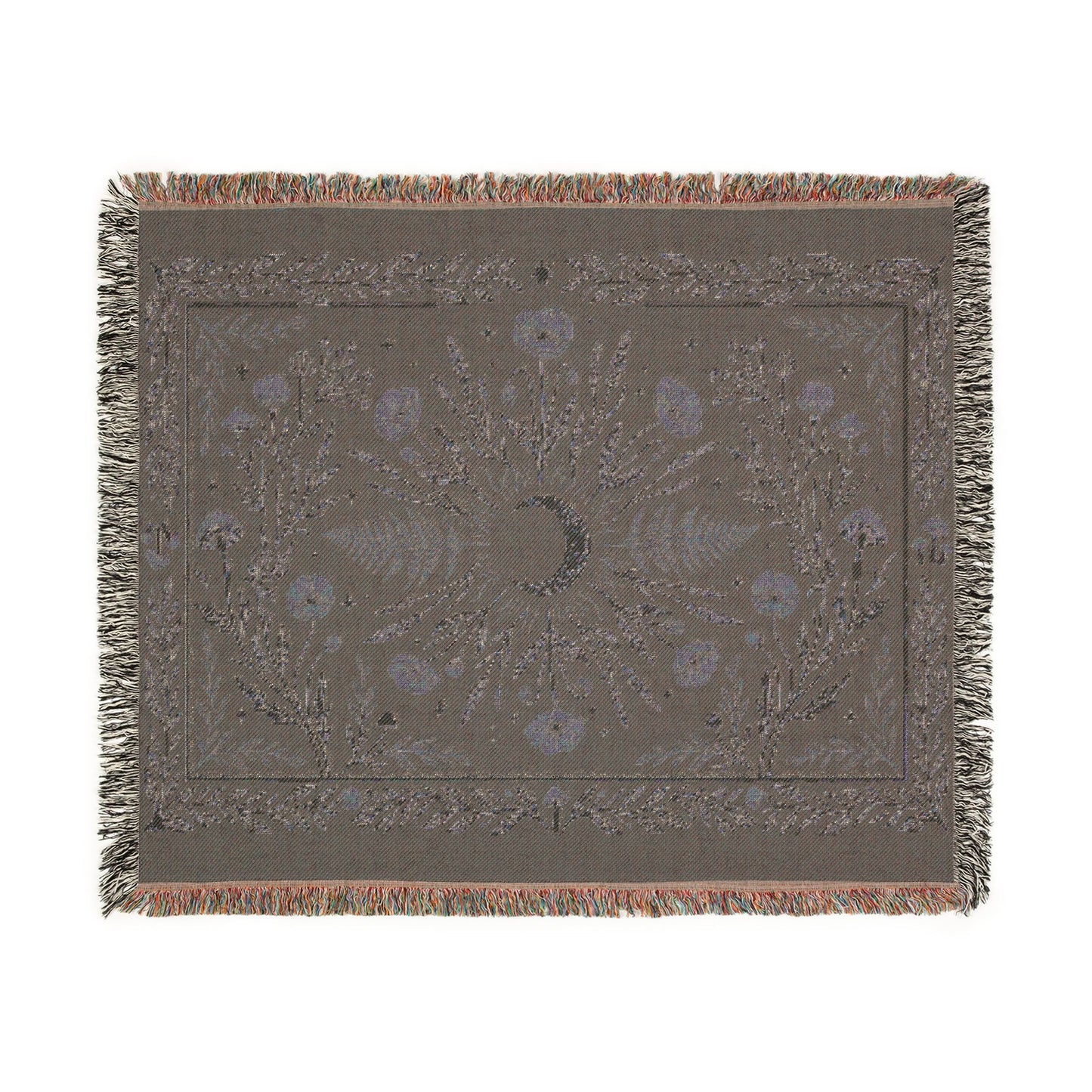 Crescent Moon Floral Woven Blanket | Boho Tapestry Throw