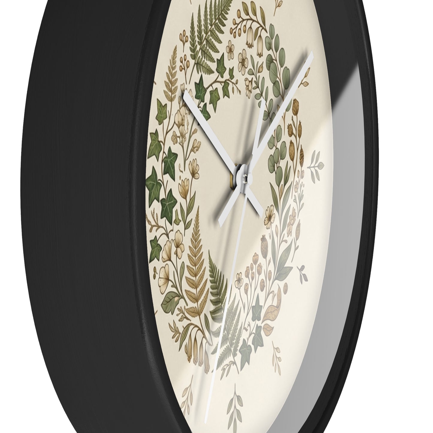 Botanical Wreath Wall Clock | Neutral Fern Floral Clock