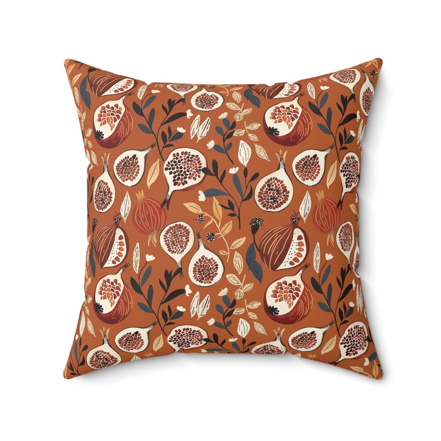 Autumn Fig Pattern Pillow | Rust Botanical Throw Pillow