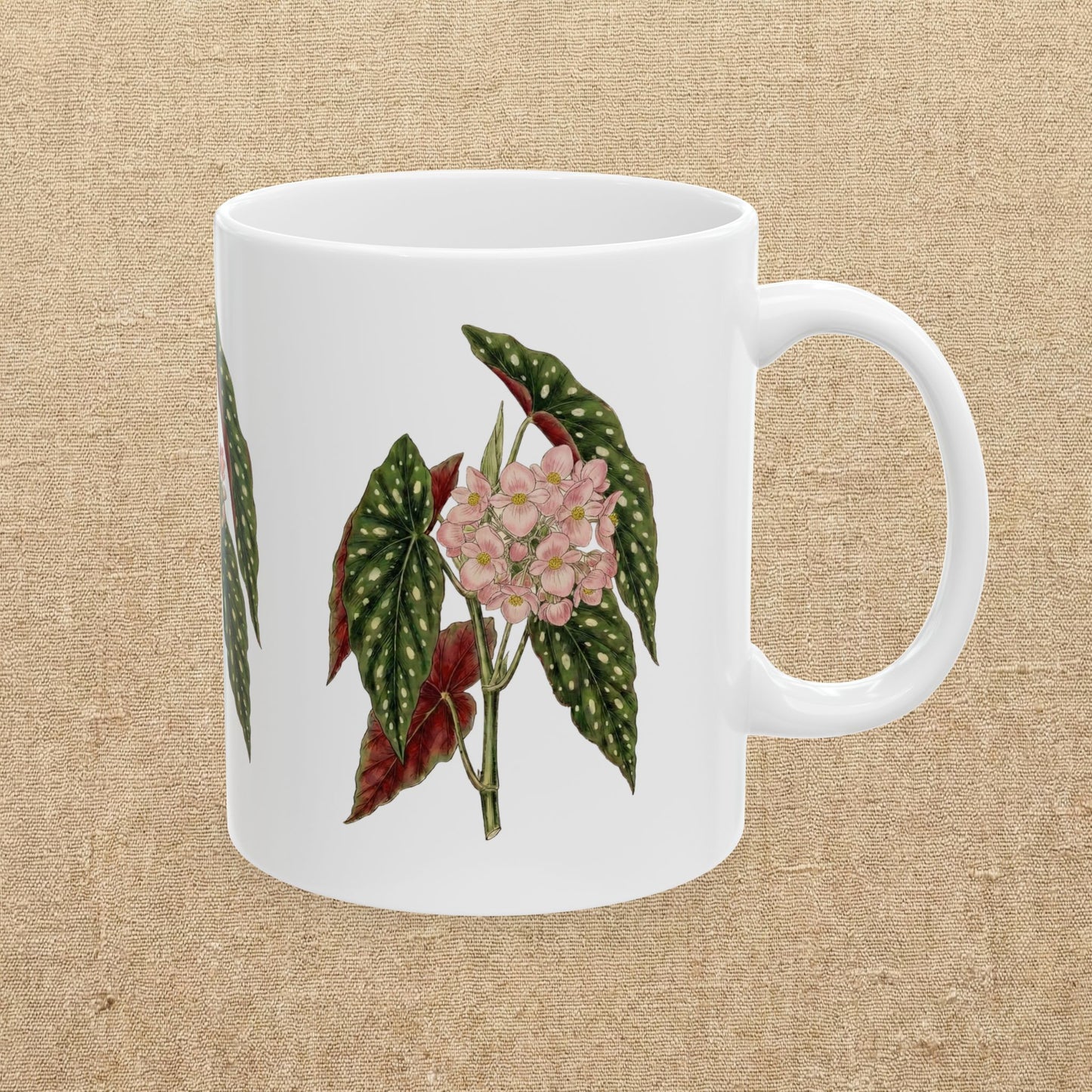 Begonia Maculata Illustration Mug | Polka Dot Begonia Ceramic Mug