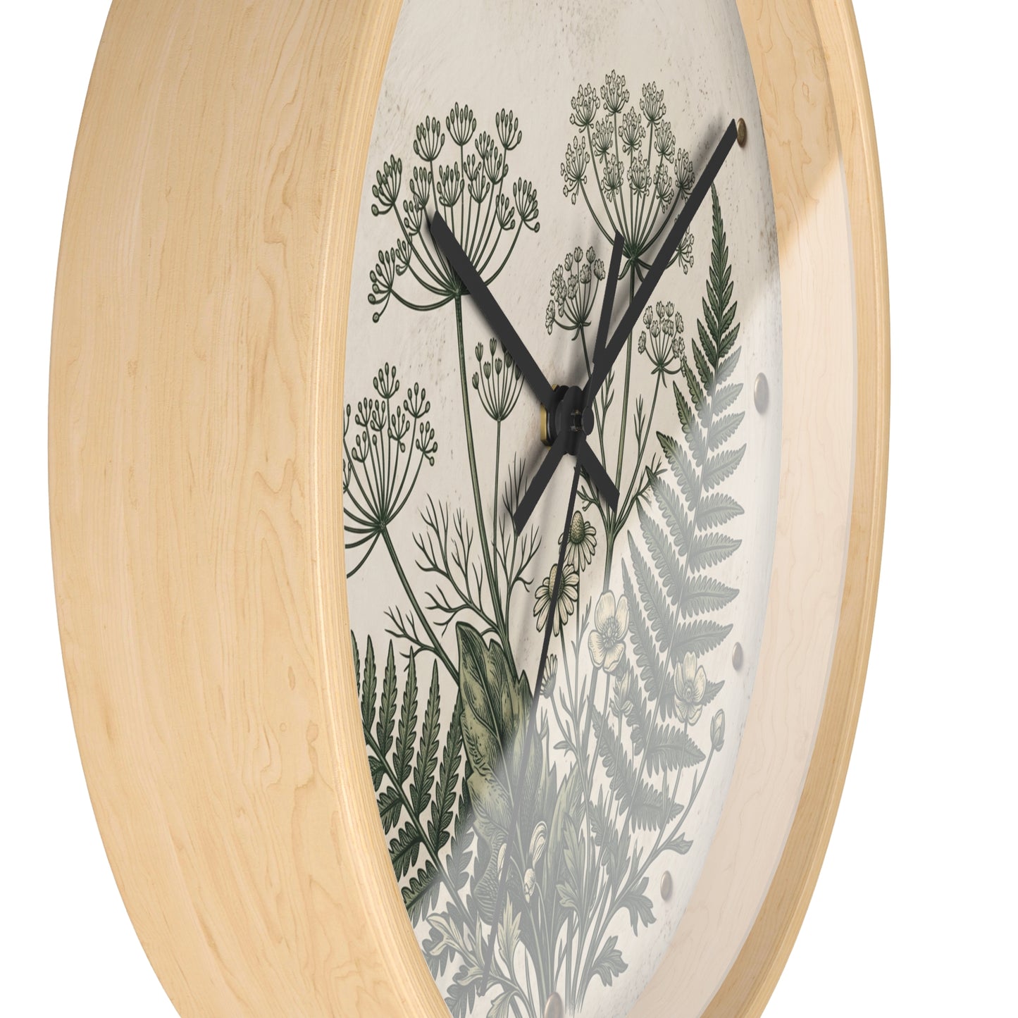 Vintage Botanical Fern Art Wall Clock | Herb Illustration Clock