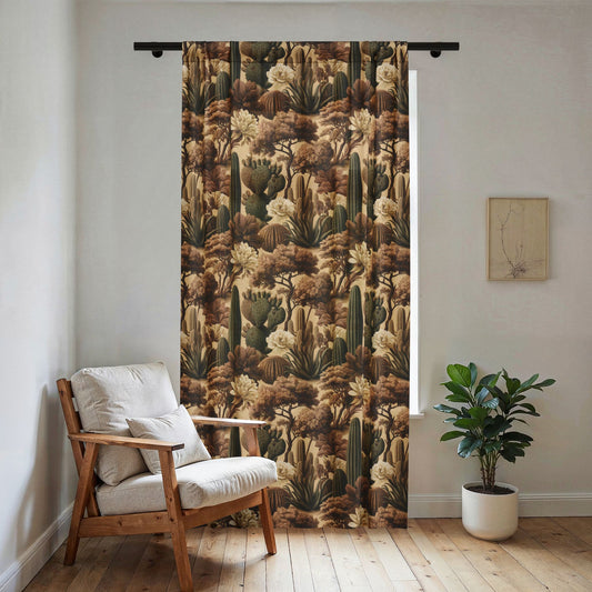 Desert Cactus Floral Sheer Window Curtain | Southwestern Botanical Print