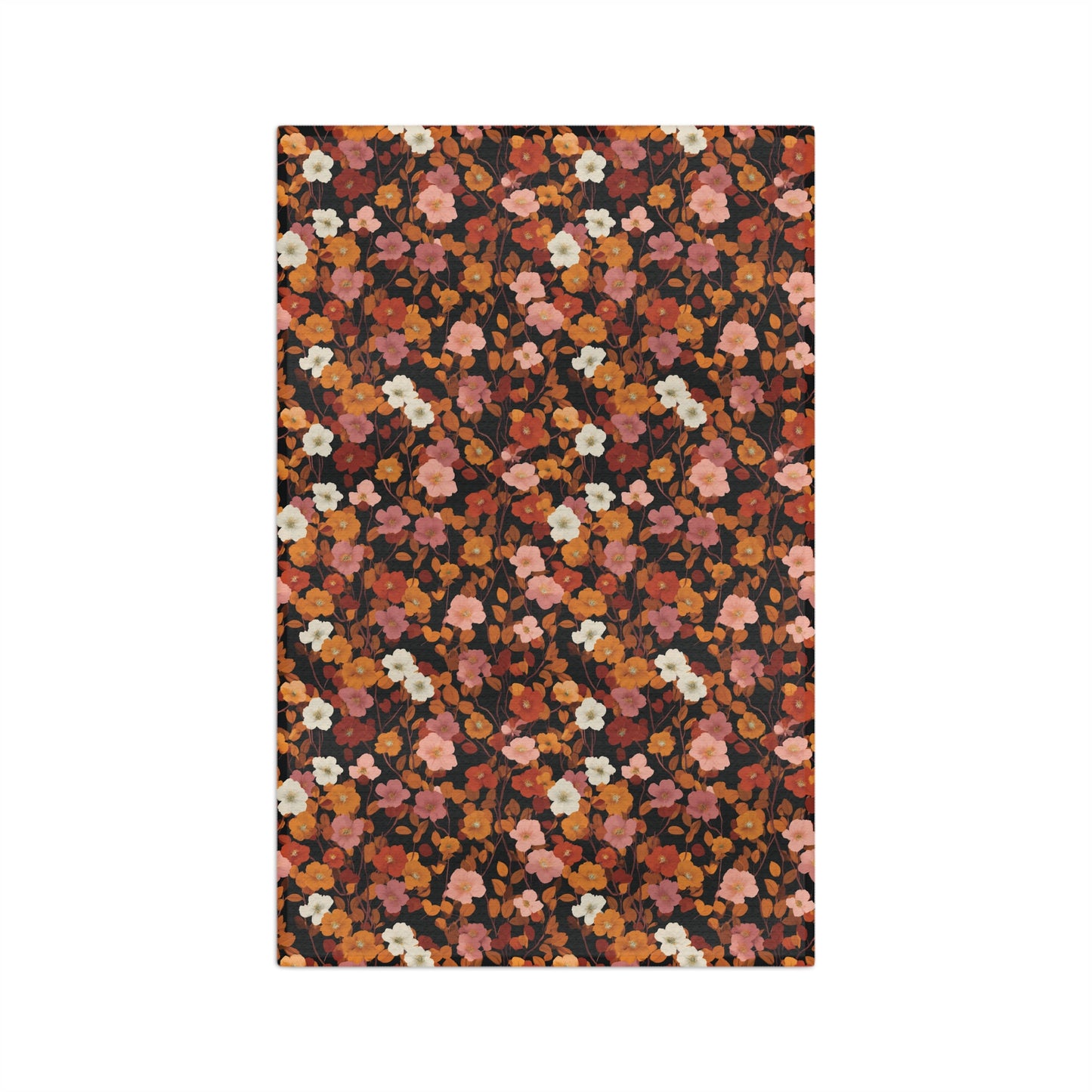 Autumn Floral Pattern Microfiber Tea Towel | Rust Orange Brown Floral Print