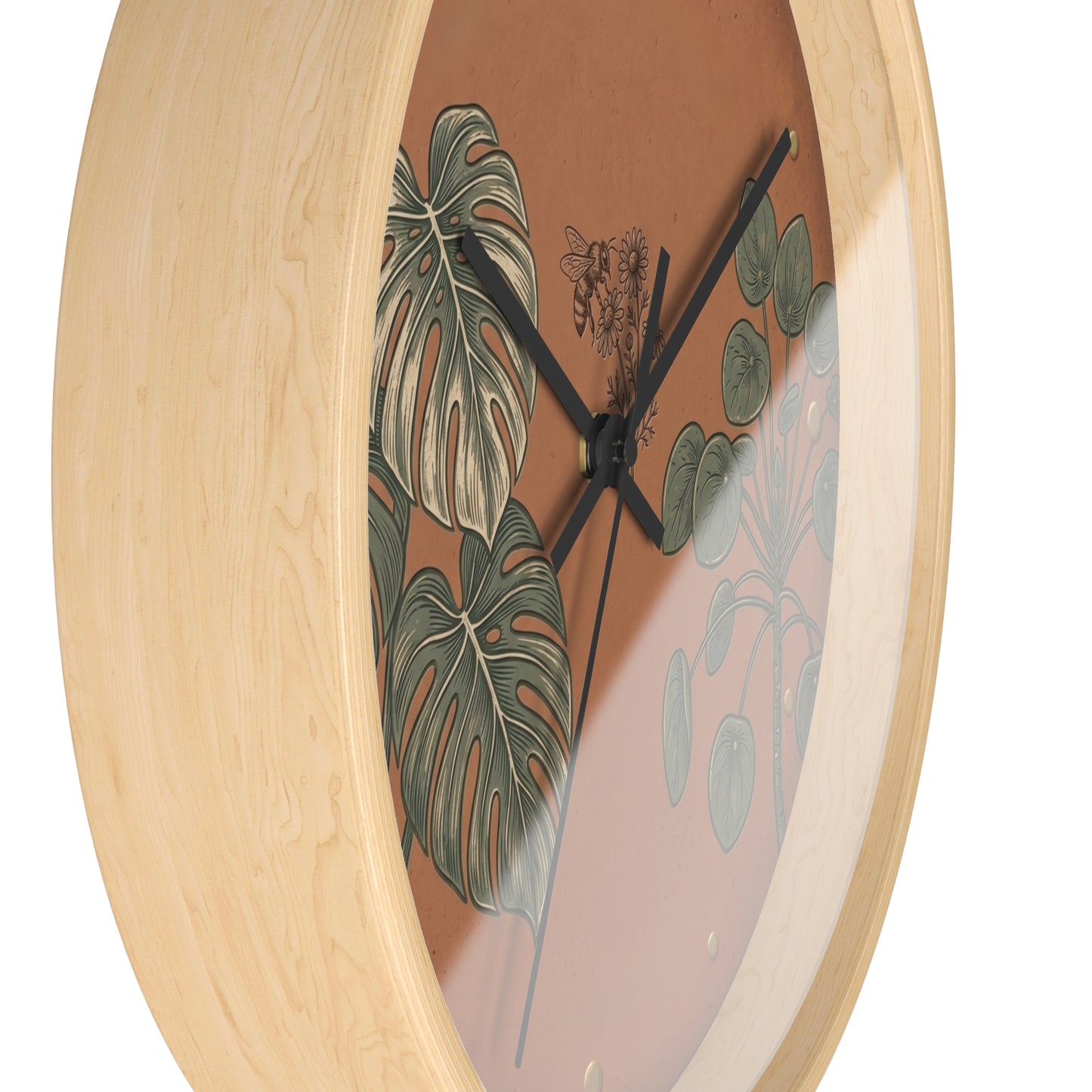 Monstera & Pilea Illustration Wall Clock | Terracotta Botanical Clock