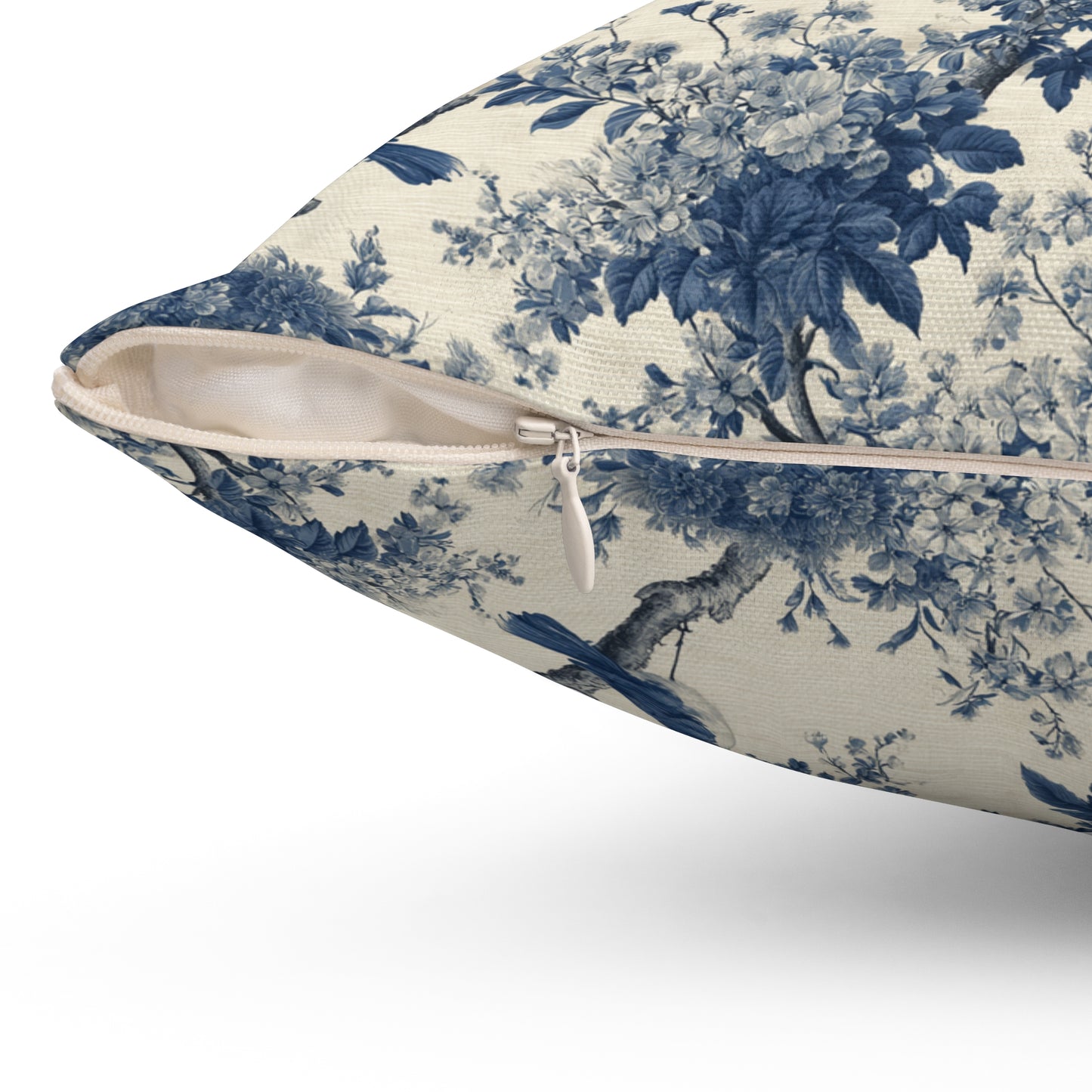 Blue Toile de Jouy Bird Pattern Pillow | Decorative Square Pillow
