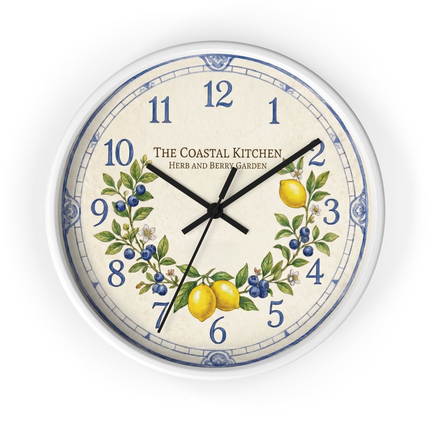 Lemon & Blueberry Wreath Wall Clock | Coastal Kitchen Herb Garden