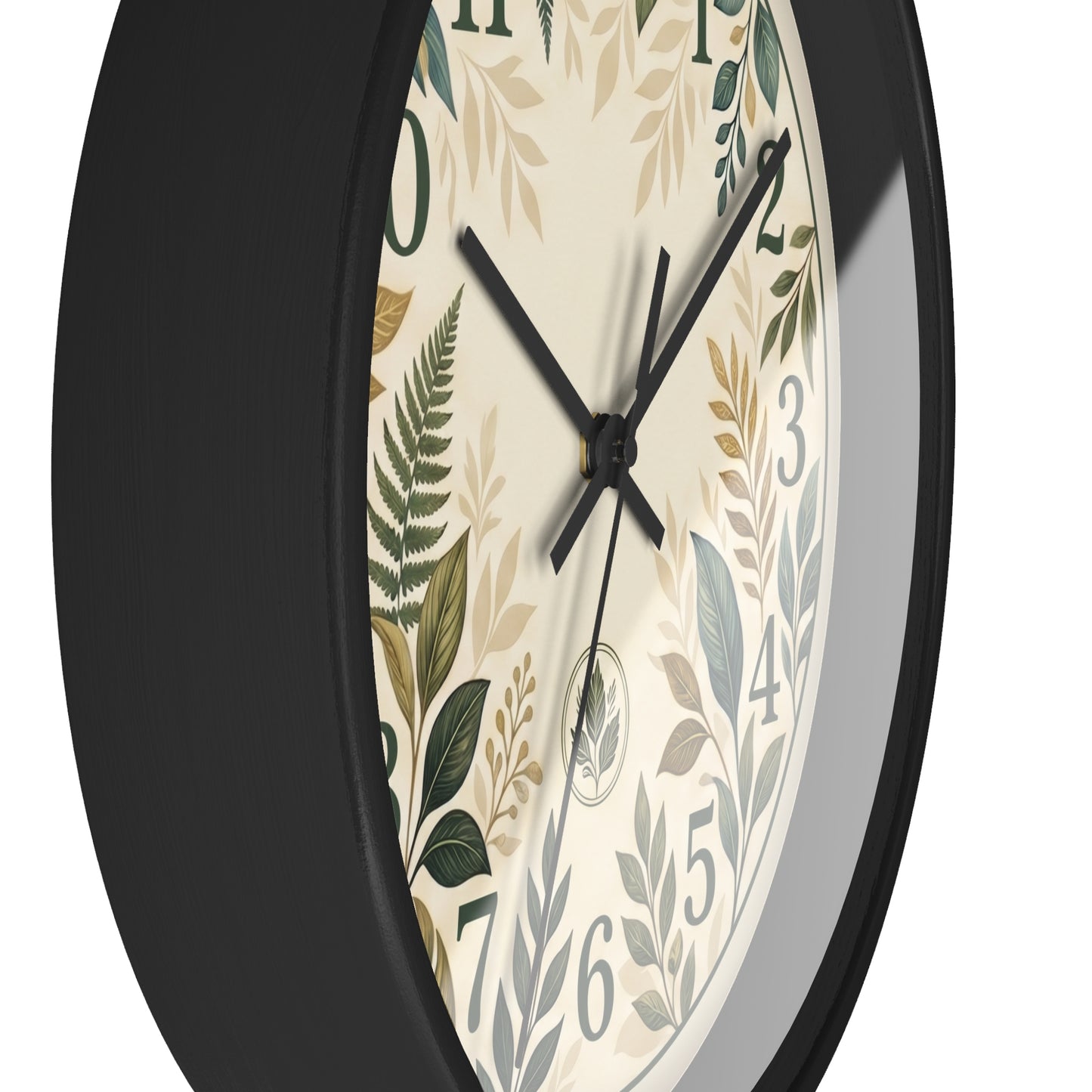 Botanical Leaves Wall Clock | Green Foliage Numbers, Neutral Rustic Decor