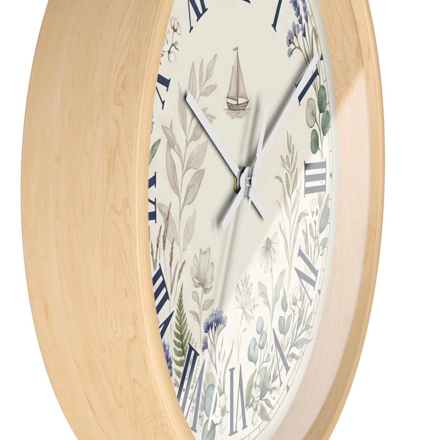 Nautical Floral Roman Numeral Wall Clock | Coastal and Greenery