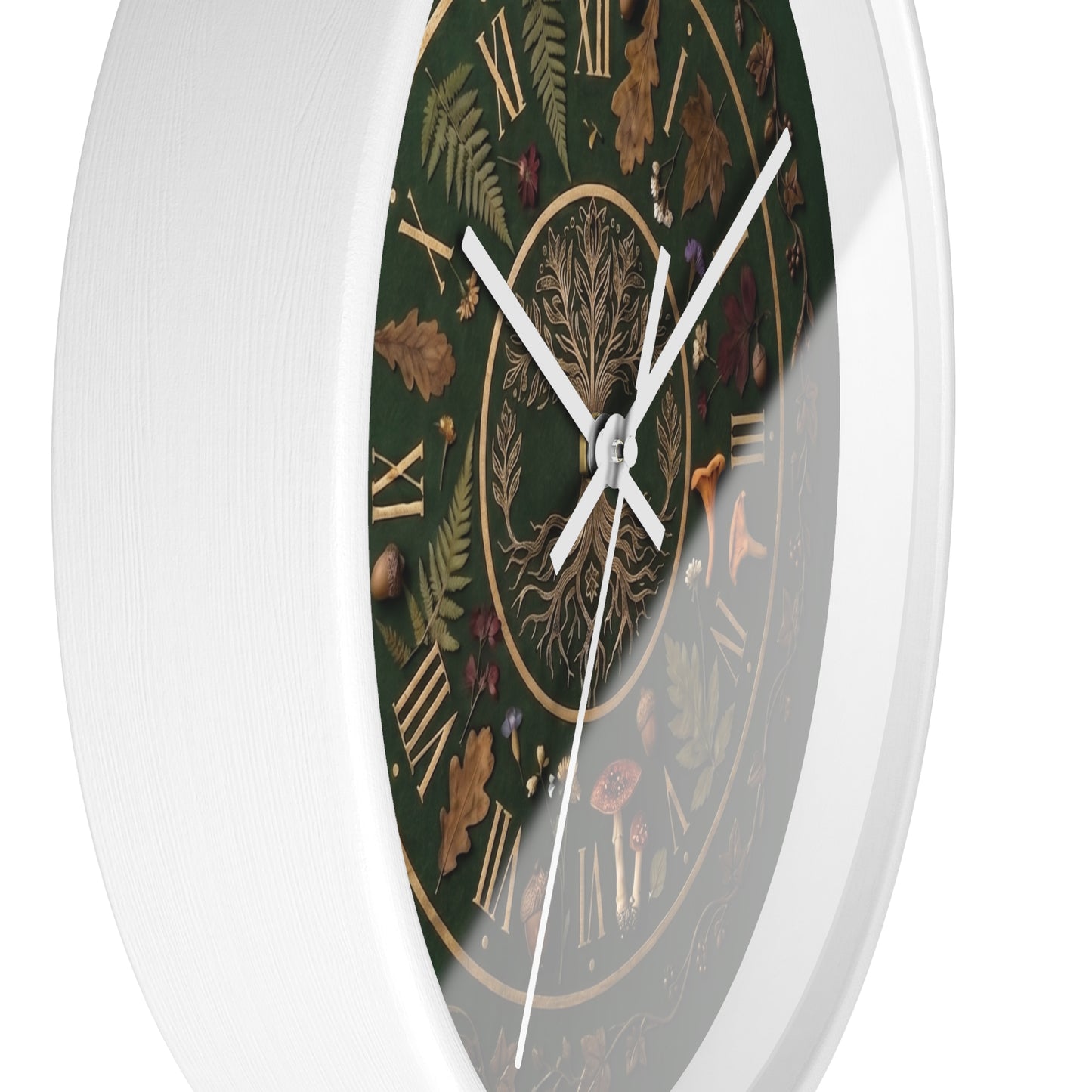 Woodland Tree of Life wall clock | Botanical, mushrooms, fern, roman numerals | Realistic Illustration | Witchy Nature
