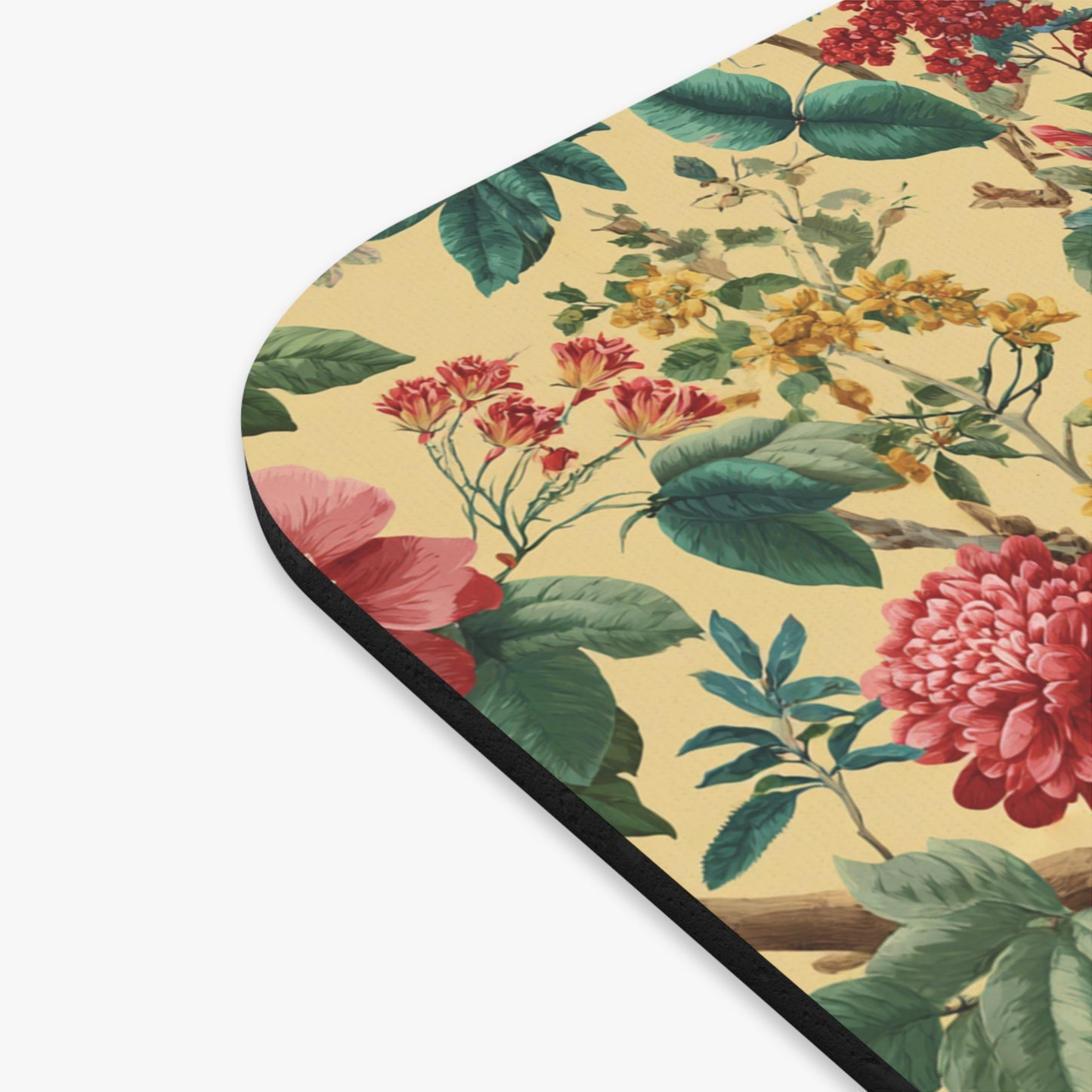 Vintage Floral Pattern Mouse Pad | Botanical Roses, Yellow Background