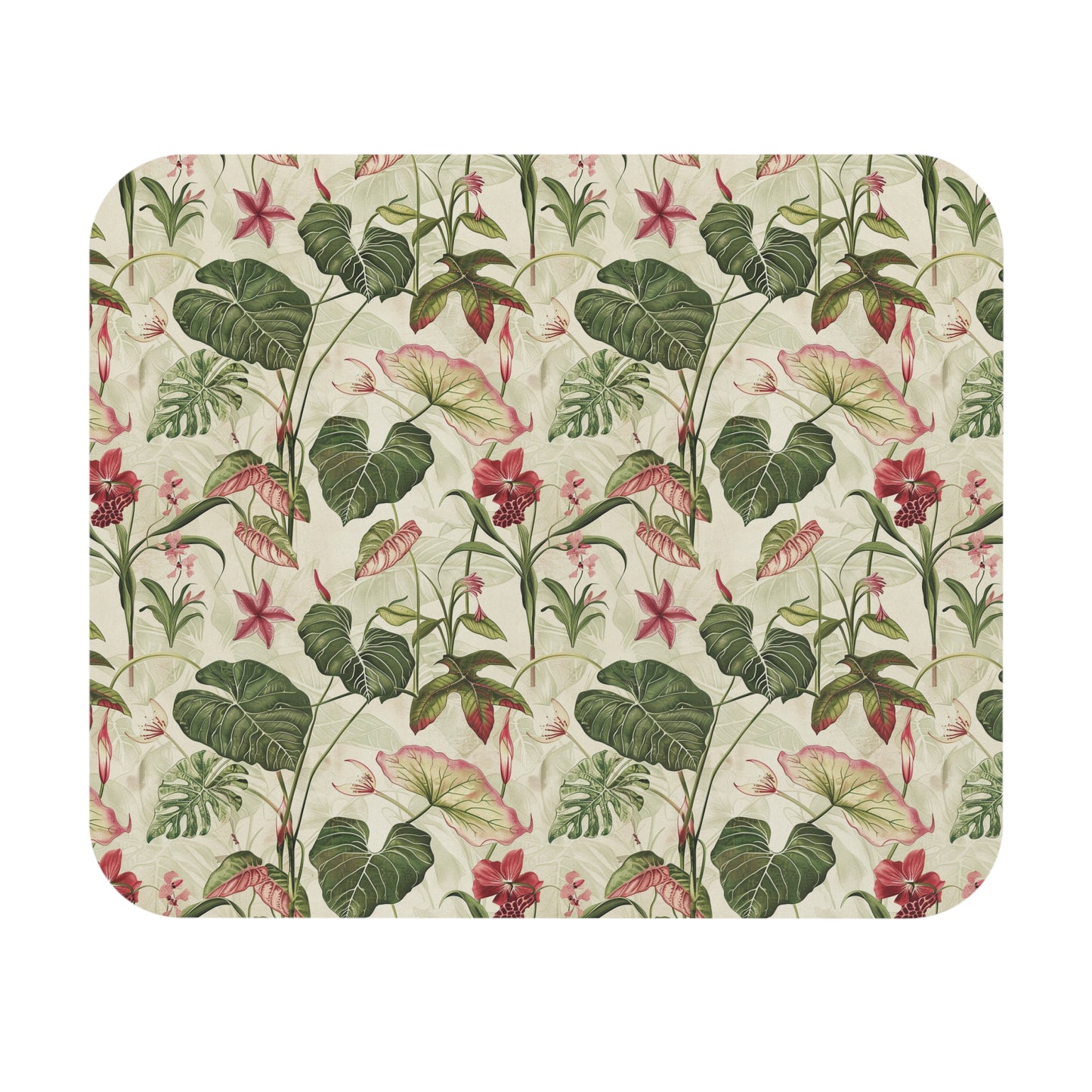Vintage Tropical Pink Floral Mouse Pad | Botanical Leaves Pattern