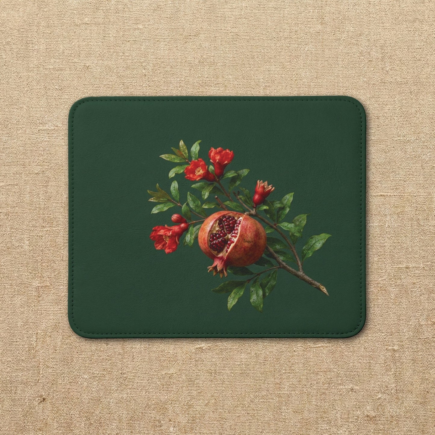 Pomegranate Branch Leather Placemat | Botanical Table Decor