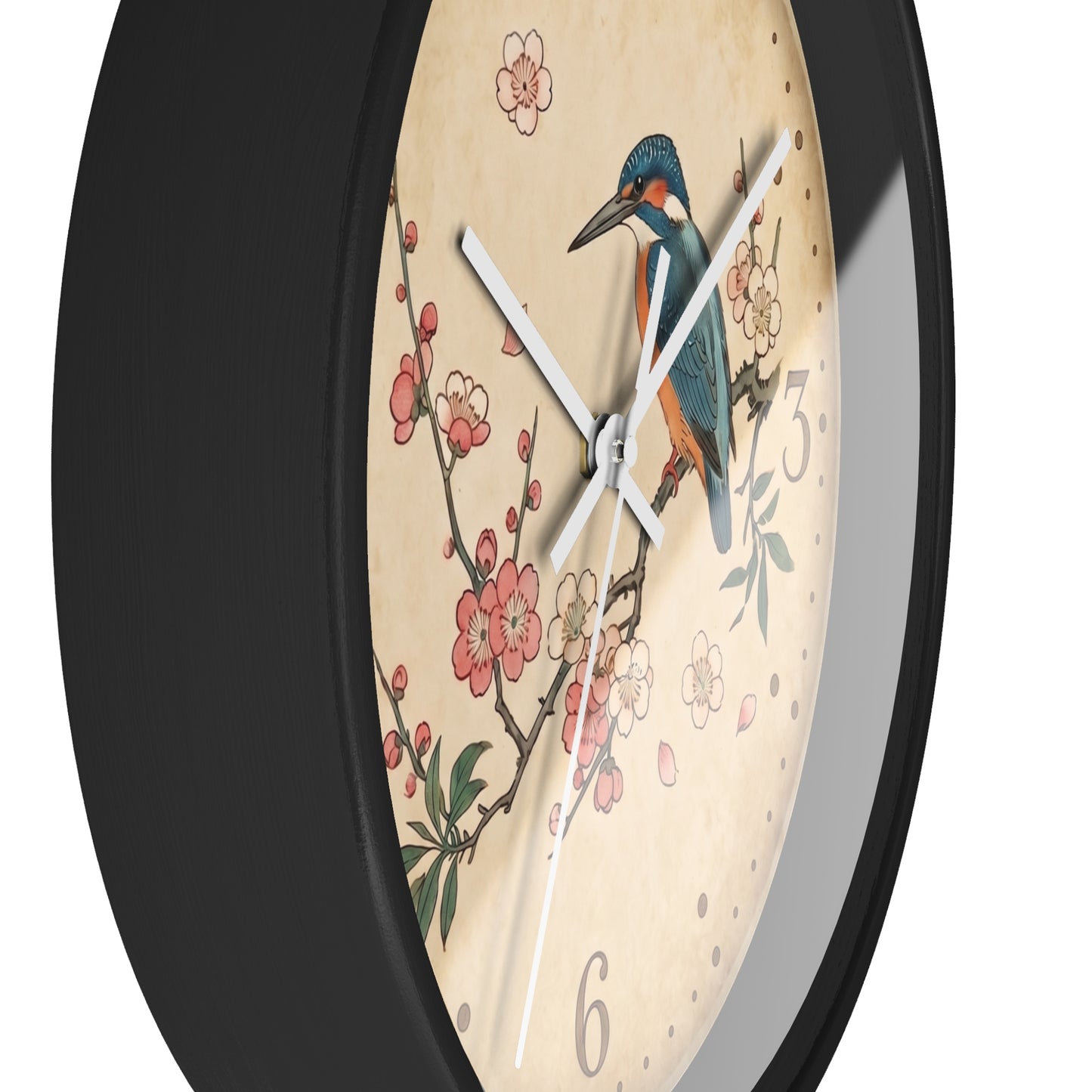 Kingfisher on Cherry Blossom Wall Clock | Kacho-ga Vintage Japanese Bird Floral Clock