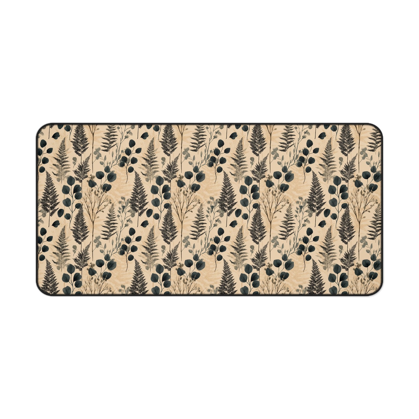 Botanical Fern and Berries Desk Mat | Neutral Floral Pattern