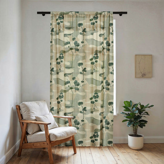 Japandi Watercolor Pattern Sheer Window Curtain | Botanical Drapery