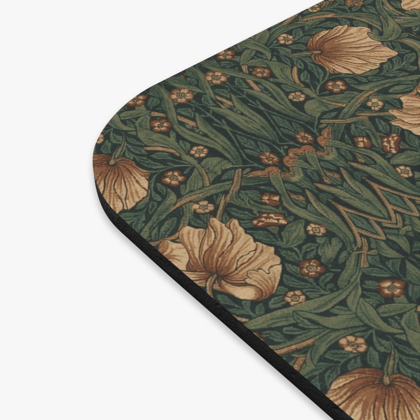 Vintage Floral Pattern Mouse Pad | Botanical Green Poppy Design
