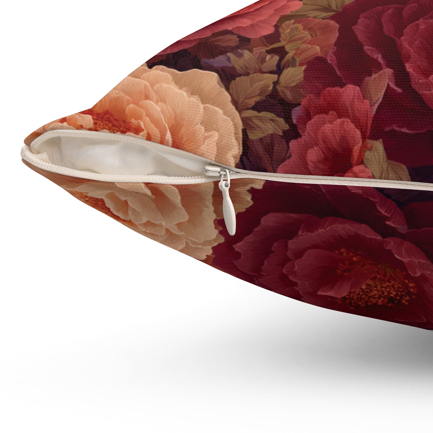 Vintage Rose Floral Pillow | Dark Burgundy Peach Garden Cushion