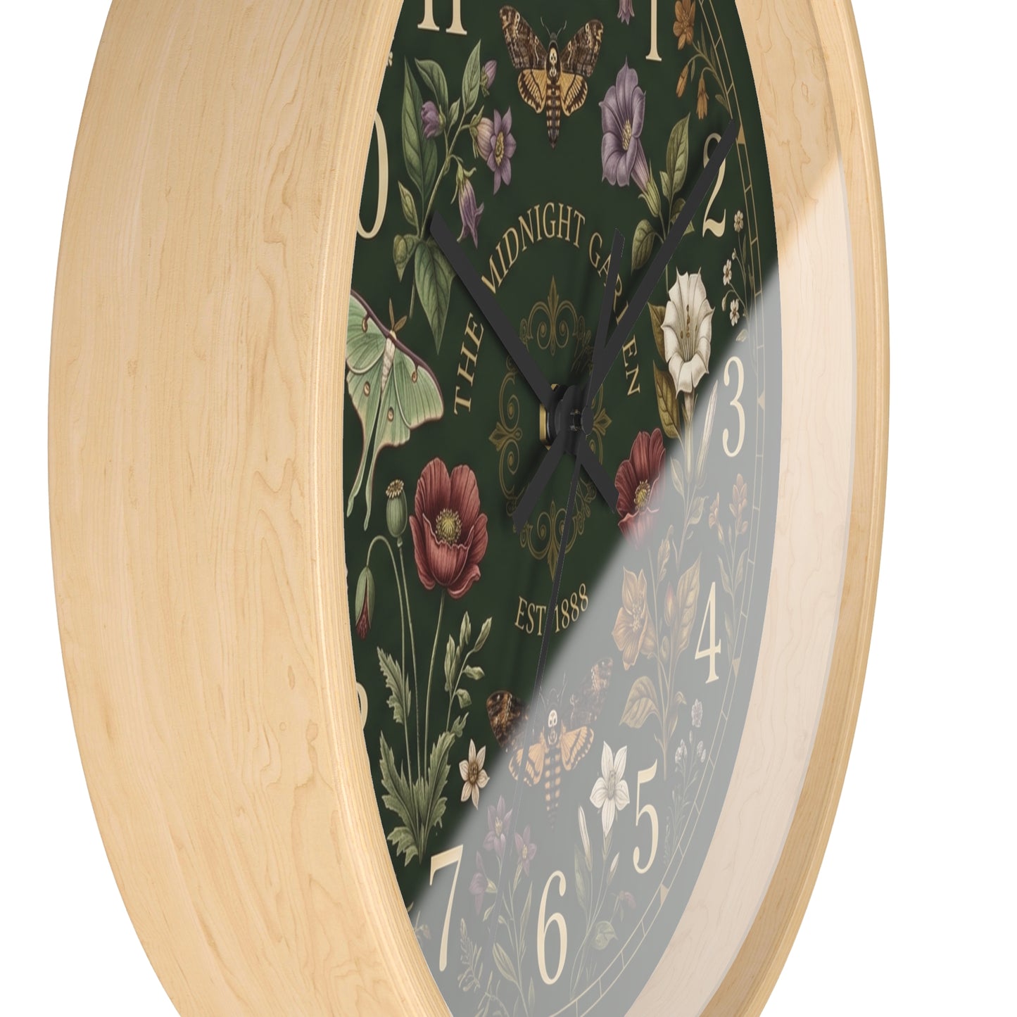 Vintage Floral Garden Clock | Botanical Wall Clock, Dark Green Floral Design