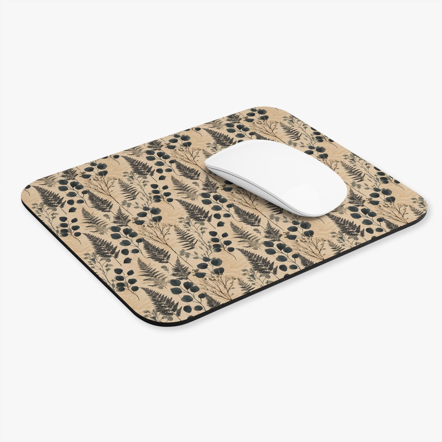 Botanical Fern and Eucalyptus Mouse Pad | Neutral Floral Pattern
