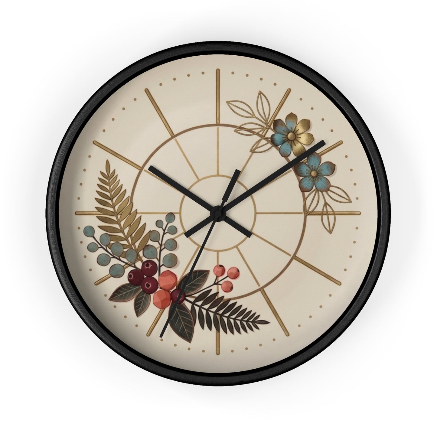 Botanical Floral Clock Wall Clock | Neutral Beige Flower Fern Design