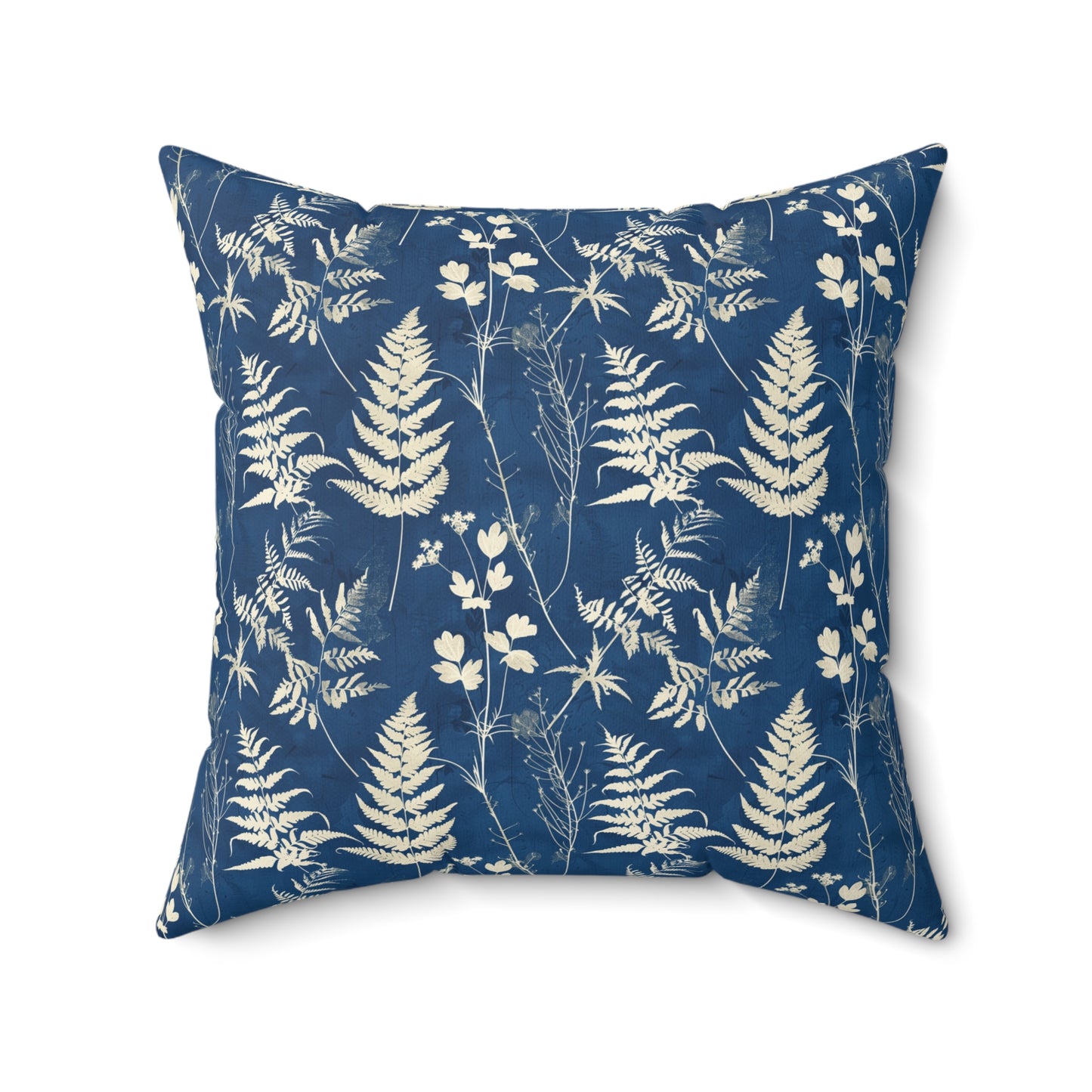 Indigo Fern Botanical Print Pillow | Blue Nature Throw Pillow