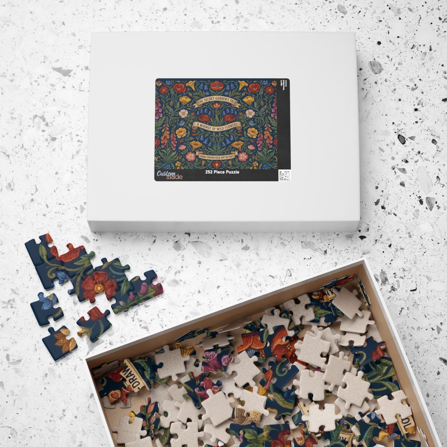 The Secret Garden Tale floral illustration Puzzle | wildflower folk art 110, 252, 520, or 1014 piece jigsaw