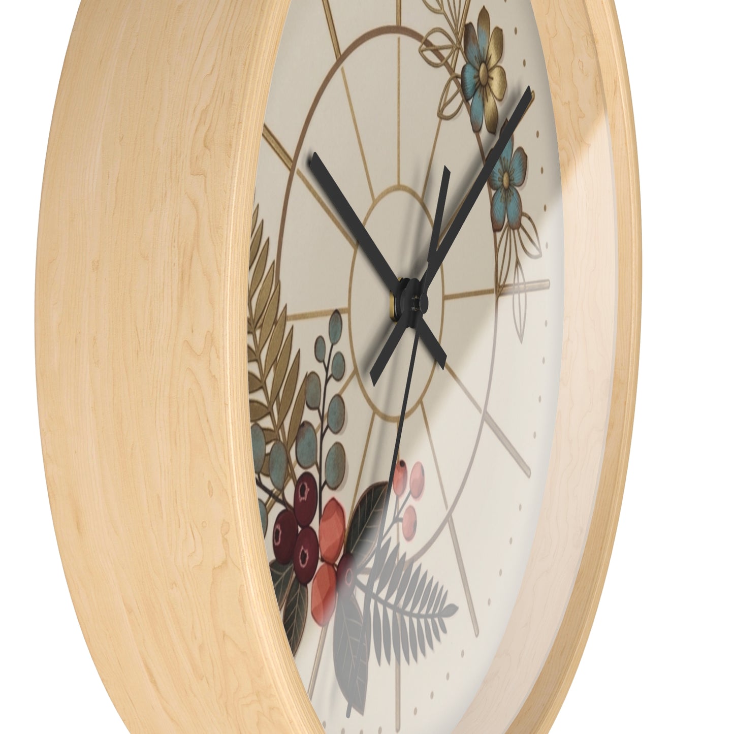 Botanical Floral Clock Wall Clock | Neutral Beige Flower Fern Design