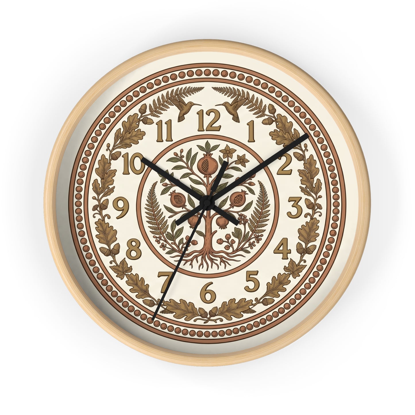 Pomegranate Medallion Wall Clock | Vintage Botanical Folk Art Ornamental