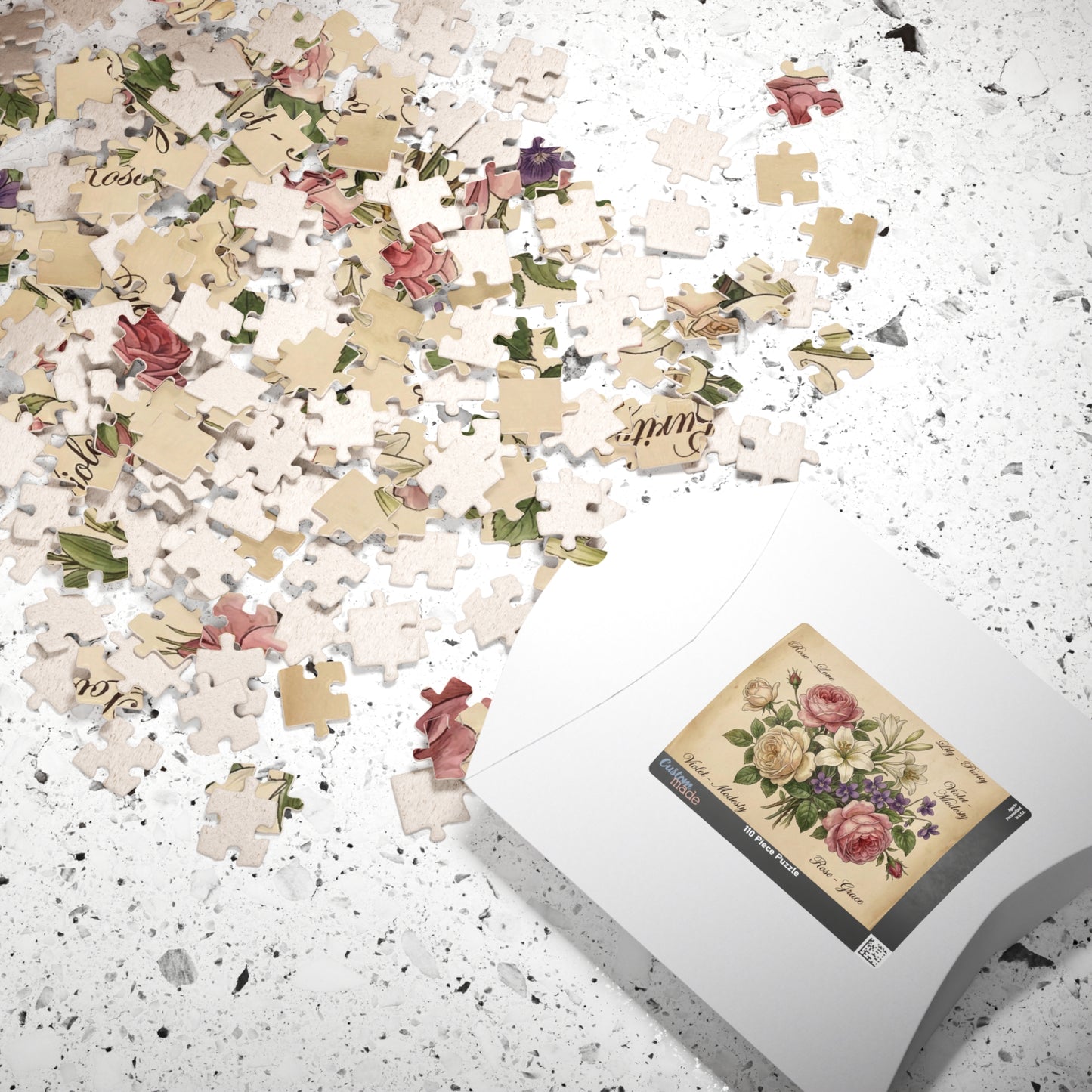 Vintage Floral Bouquet Puzzle | Rose Lily Violet Illustration