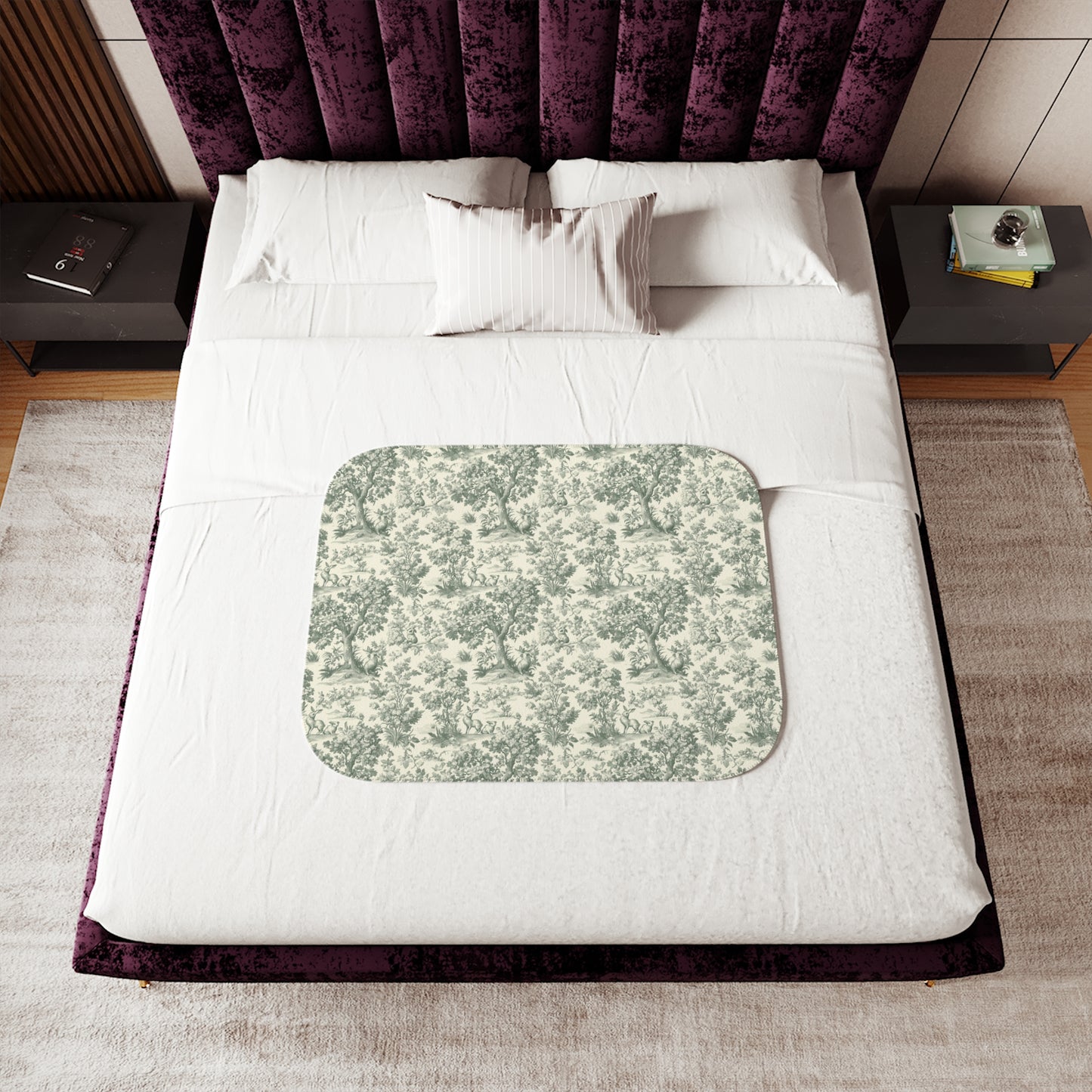 Toile de Jouy Cottage Pattern Sherpa Blanket | Vintage Scenic Toile, Cozy Throw