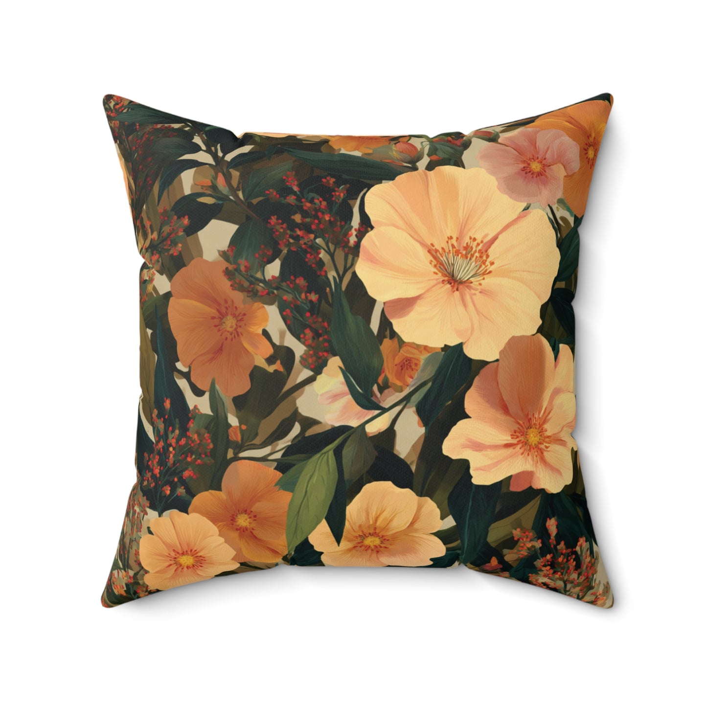 Peach Floral Pattern Pillow | Botanical Throw Pillow, Vintage Garden Design