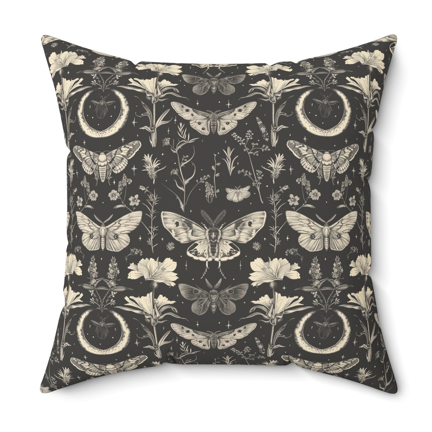 Vintage Moth and Moon Pillow | Botanical Moth Pattern