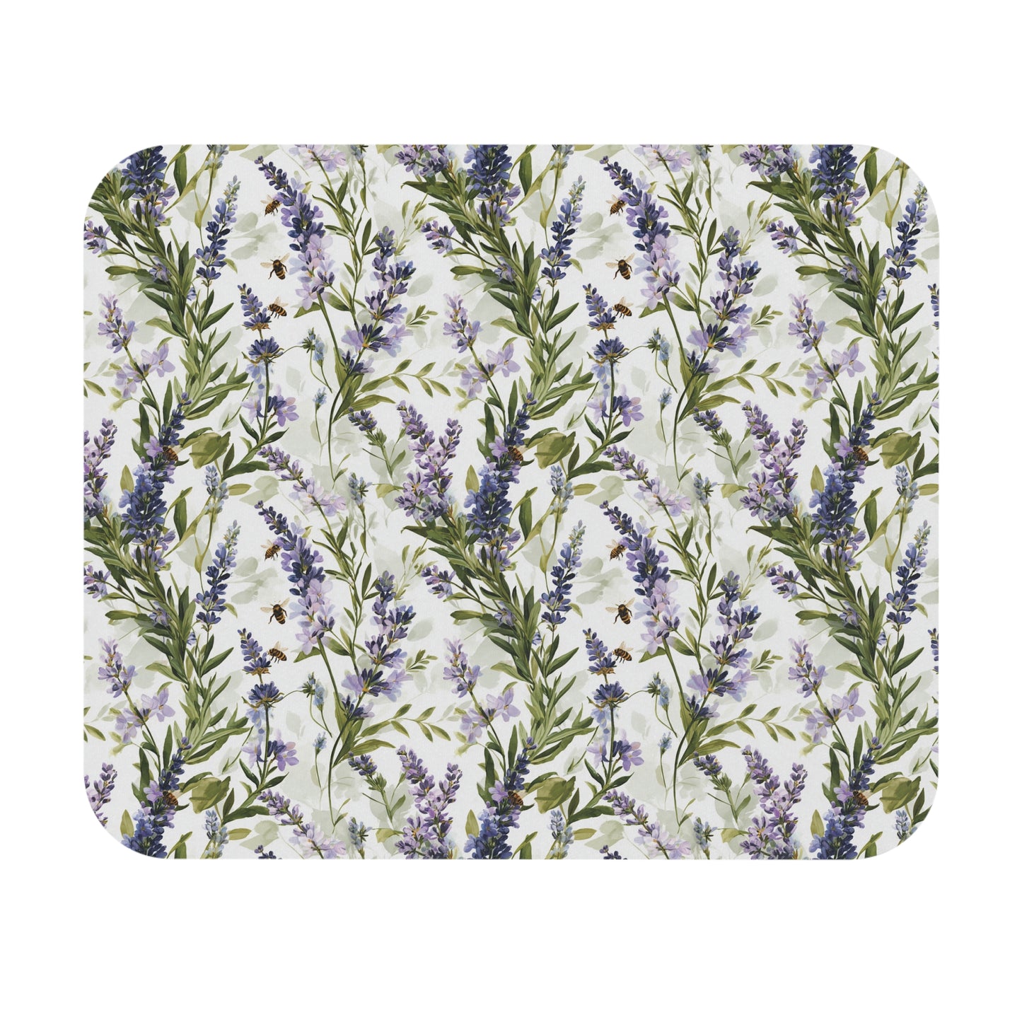 Lavender Sprigs Bee Pattern Mouse Pad | Floral Desk Mat, Bees, Botanical