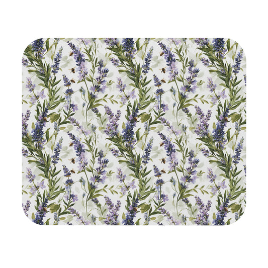Lavender Sprigs Bee Pattern Mouse Pad | Floral Desk Mat, Bees, Botanical