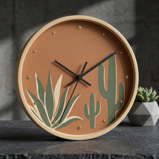 Desert Cactus Illustration Wall Clock | Terracotta Succulent Decor