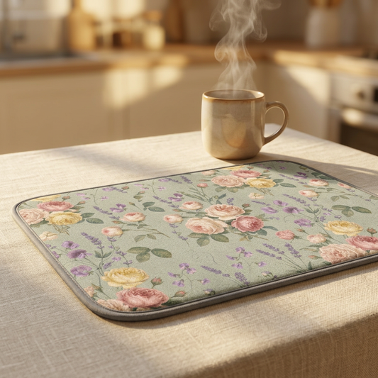 Peony Cottagecore Microfiber Kitchen Dish Mat